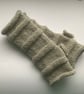 FINGERLESS MITTS , wristwarmers .'Tamar Valley'  Alpaca and wool. Light grey. - Image 3
