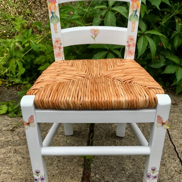 Rush seat personalised child's chair - Fairy Flower theme  - made to order