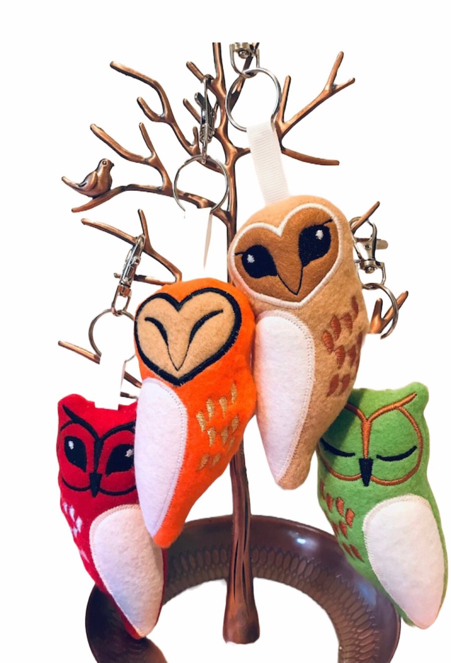 Owl Keyrings - Felt Owl Gifts - Key ring with Owls - Wildlife Gift - Keyfob