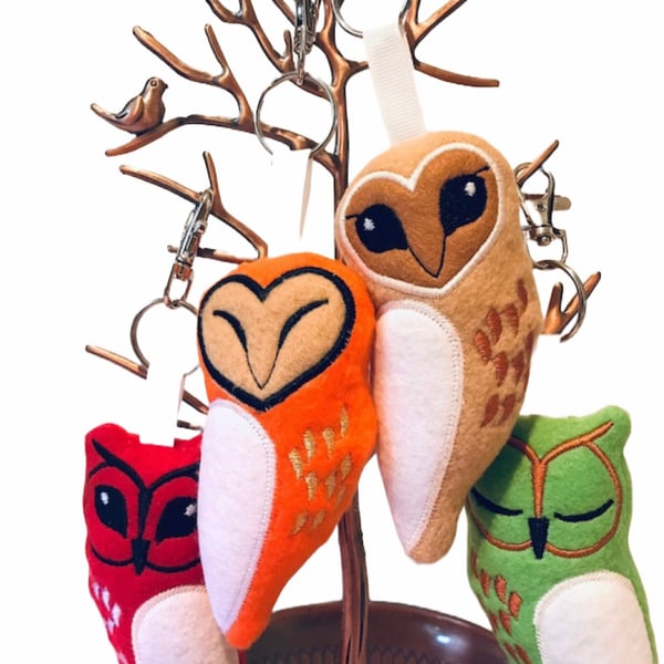 Owl Keyrings - Felt Owl Gifts - Key ring with Owls - Wildlife Gift - Keyfob