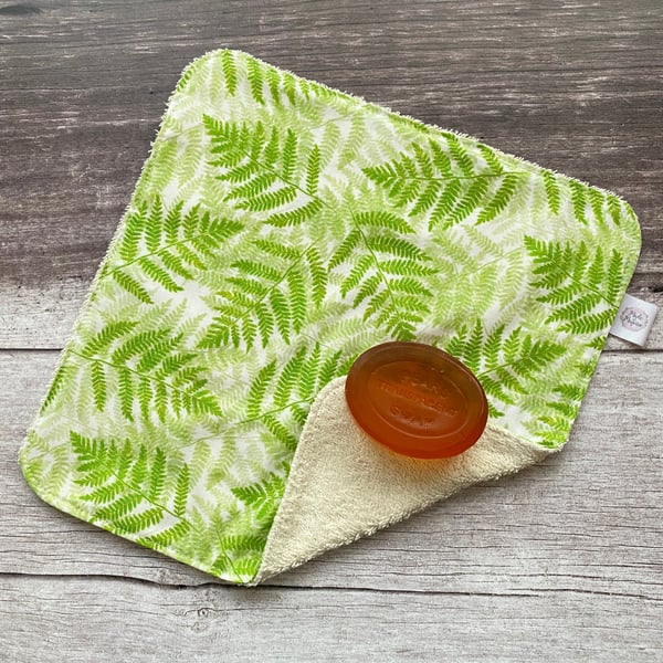 Organic Bamboo Cotton Wash Face Cloth Flannel Fresh Green Ferns Foliage