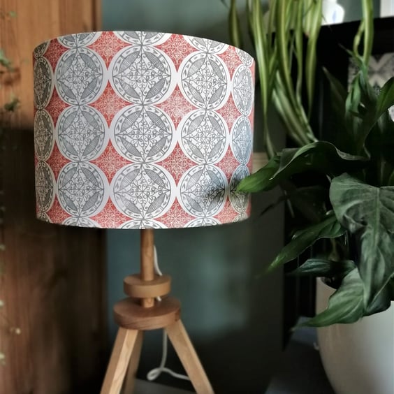 30 cm Orange and Grey Patterned Drum Lampshade