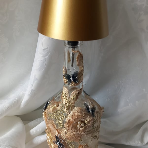 UNIQUE TOUCH LAMP DECORATED WITH GOLD  EMBROIDERED FABRIC AND 3D BUTTERFLIES