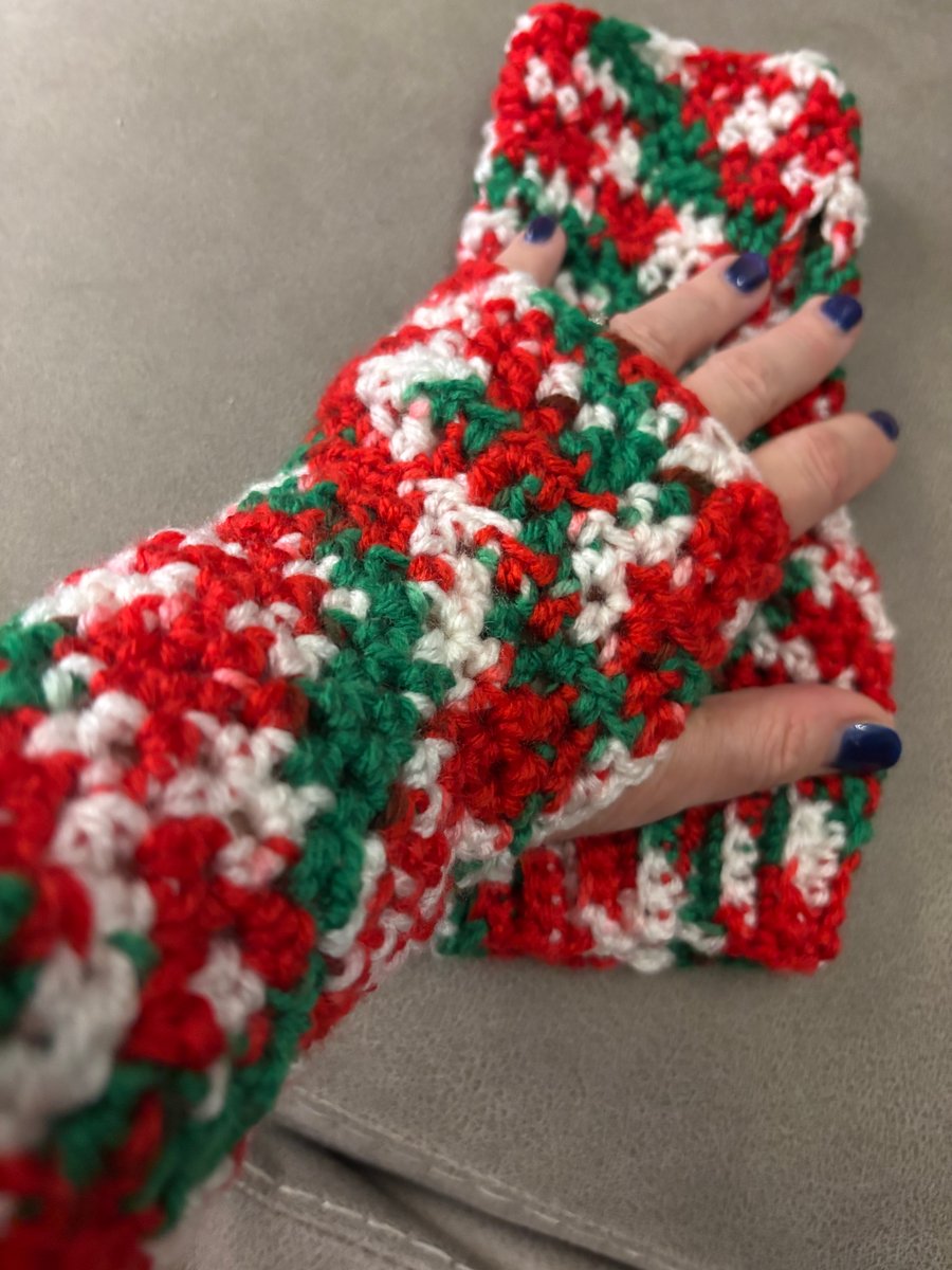 Hand Crocheted Festive Fingerless Wrist Warmers