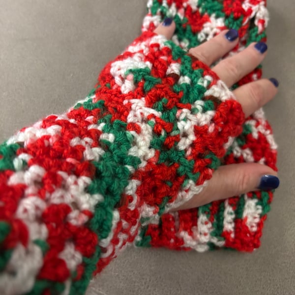 Hand Crocheted Festive Fingerless Wrist Warmers