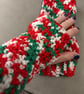 Hand Crocheted Festive Fingerless Wrist Warmers - Image 1