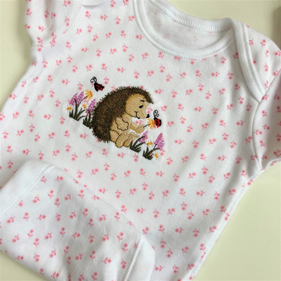 Baby bodysuit with embroidered hedgehog to fit 0 - 3 months