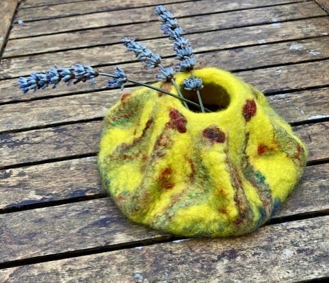 Felted corn fields and poppies textured bowl.