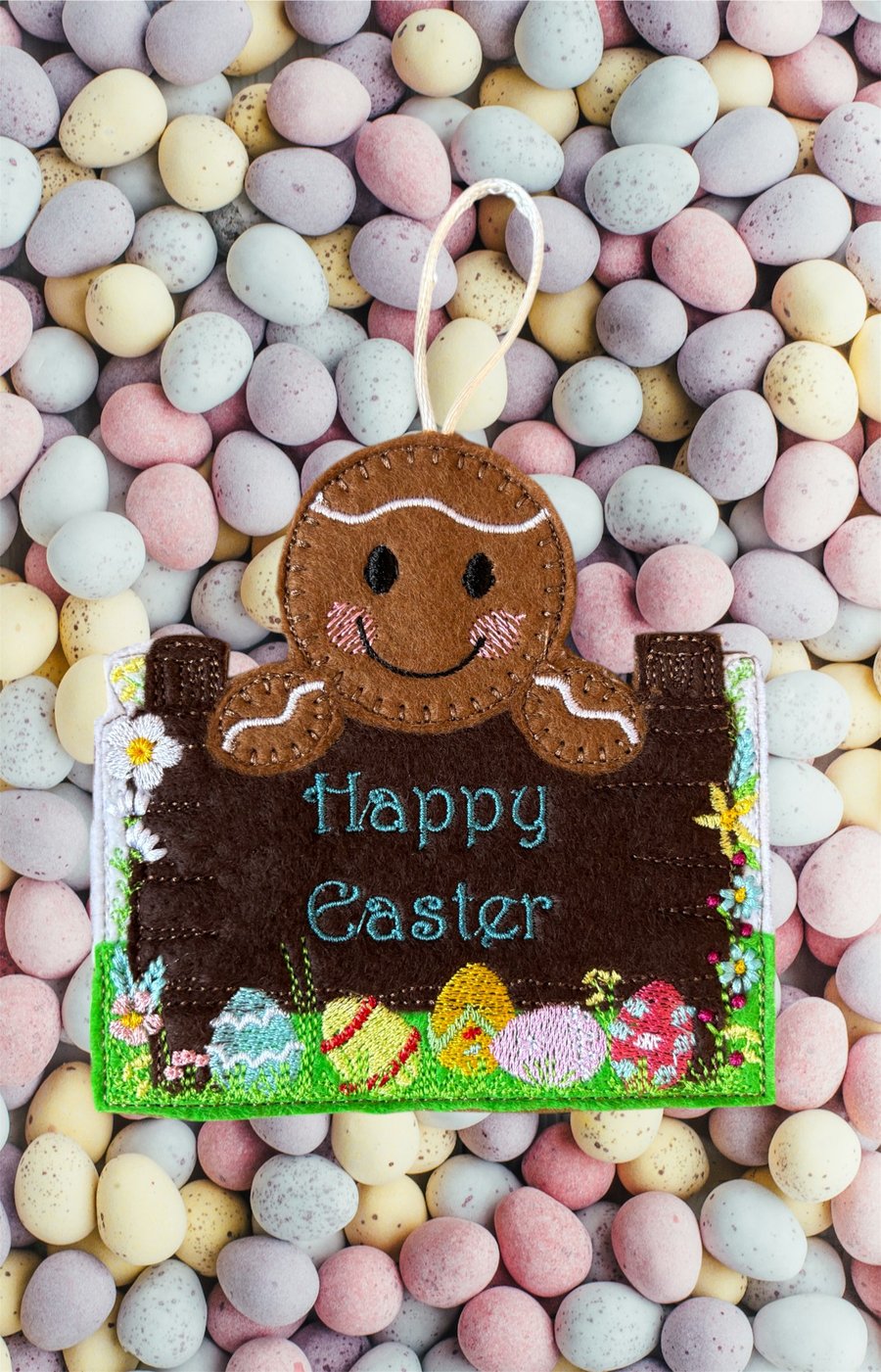 Happy Easter Embroidered Hanging Keepsake - gingerbread man