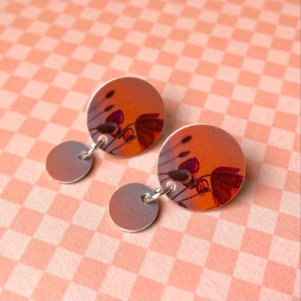 Recycled plastic poppy circle stud earrings