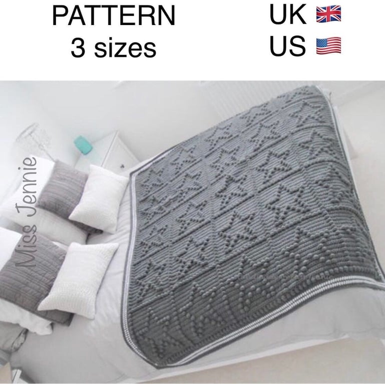 Crochet blanket pattern, PDF DIGITAL PATTERN, Star Bobble stitch pattern