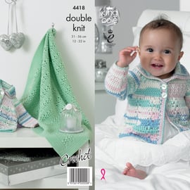 Crochet Pattern - King Cole DK Pattern 4418 - Crochet Babies Coat and Blanket