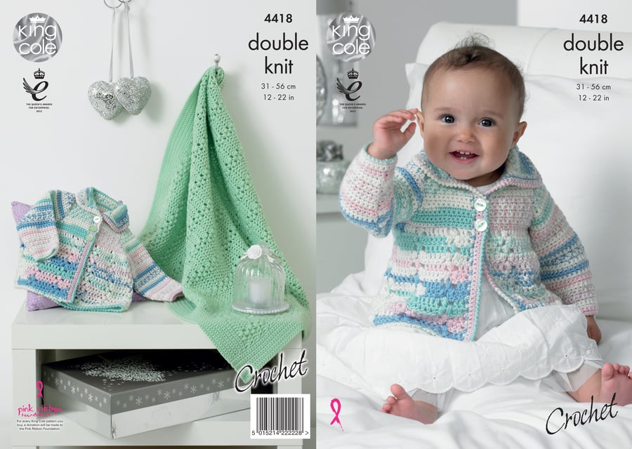 Crochet Pattern - King Cole DK Pattern 4418 - Crochet Babies Coat and Blanket