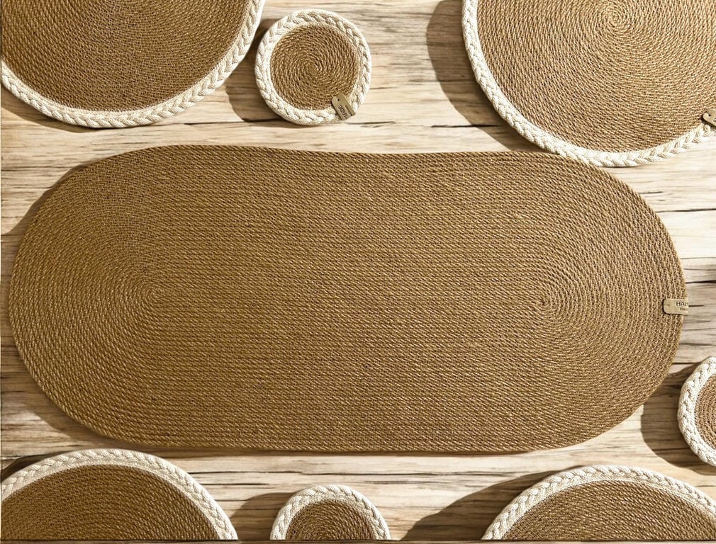 Oval Jute Table Runner Natural Rustic Decor Eco-Friendly Placemat Handmade Boho 