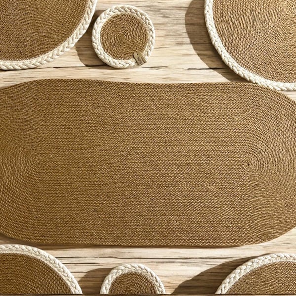 Oval Jute Table Runner Natural Rustic Decor Eco-Friendly Placemat Handmade Boho 