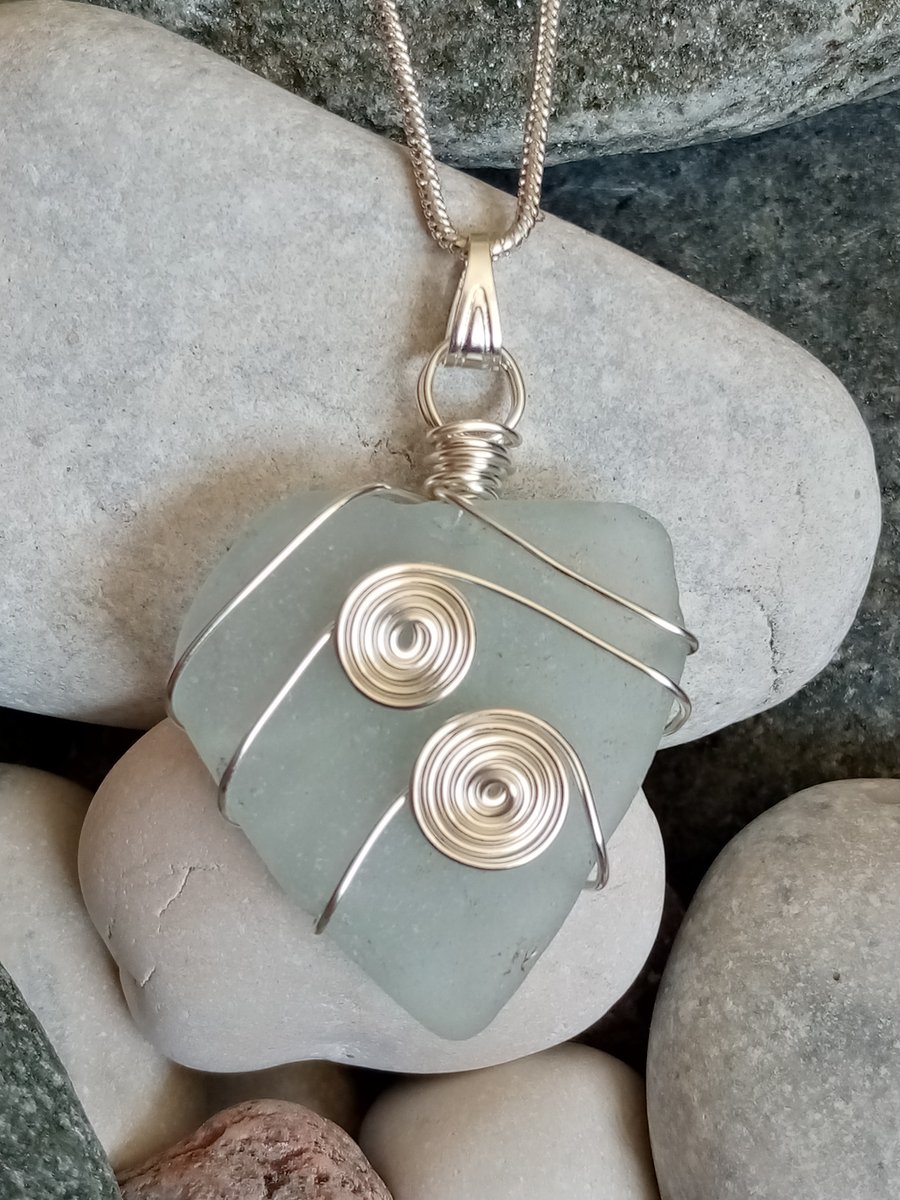  Wire-wrapped sea glass pendant