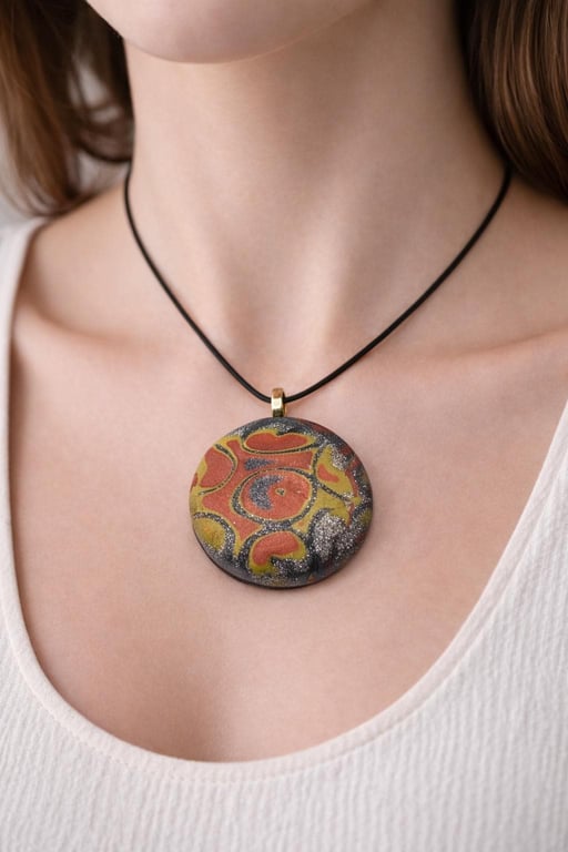 Colourful Abstract Polymer Clay Pendant Necklace, Bold Statement Artisan Jewelle