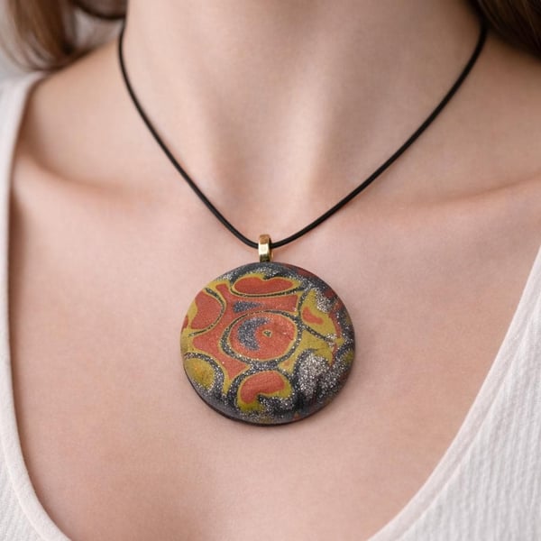 Colourful Abstract Polymer Clay Pendant Necklace, Bold Statement Artisan Jewelle