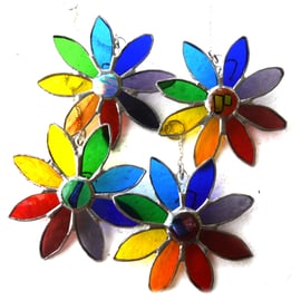 Rainbow Daisy Suncatcher Stained Glass Flower Dichroic 