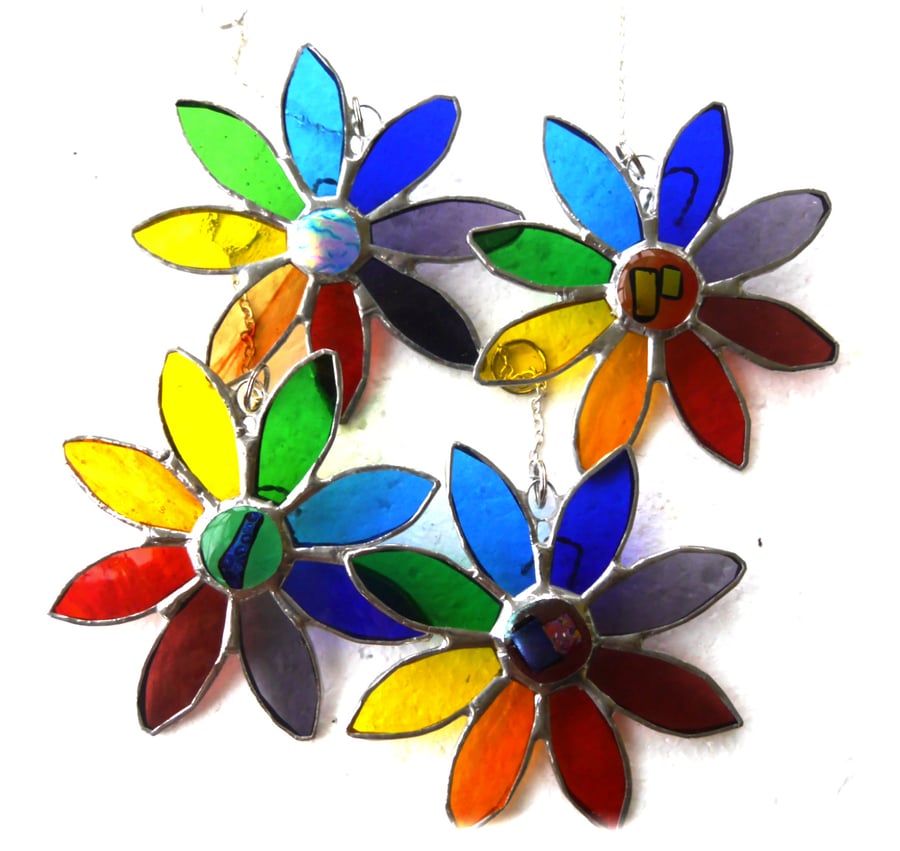 Rainbow Daisy Suncatcher Stained Glass Flower Dichroic 