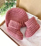 Newborn Crochet Baby Beanie Hat & Booties Gift Set - Cinder Rose Pink