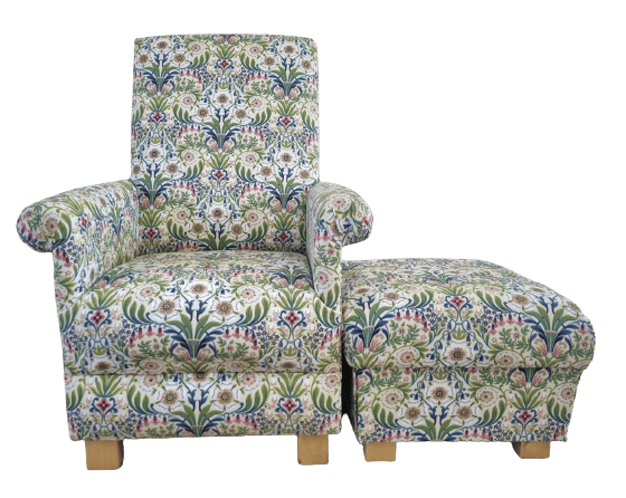 Fryetts Molly Fabric Adult Chair Footstool Blue Green Floral Armchair Accent