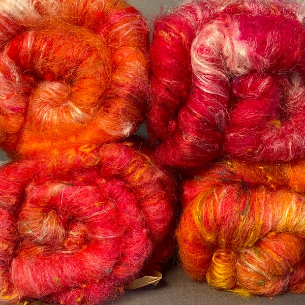 4 mini art batts - 100g total - hand dyed 