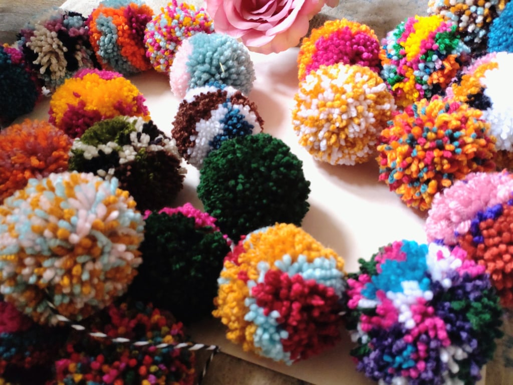 Wool Pompom Garland, Mixed Colours, Eclectic Bohemian Interiors, Nursery Decor.