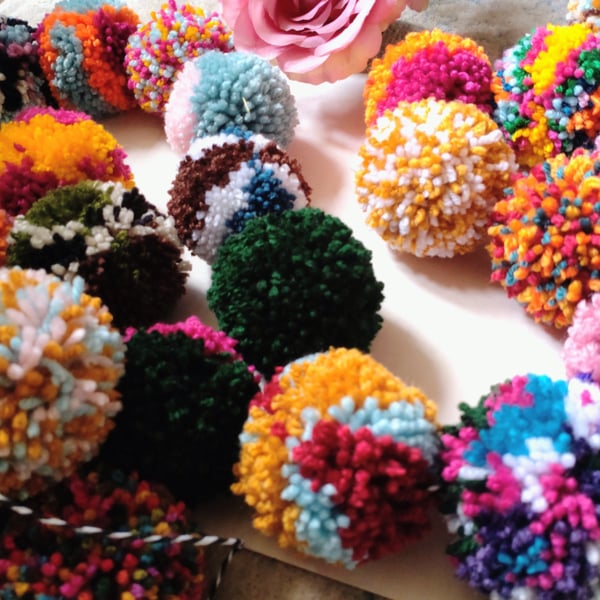 Wool Pompom Garland, Mixed Colours, Eclectic Bohemian Interiors, Nursery Decor.