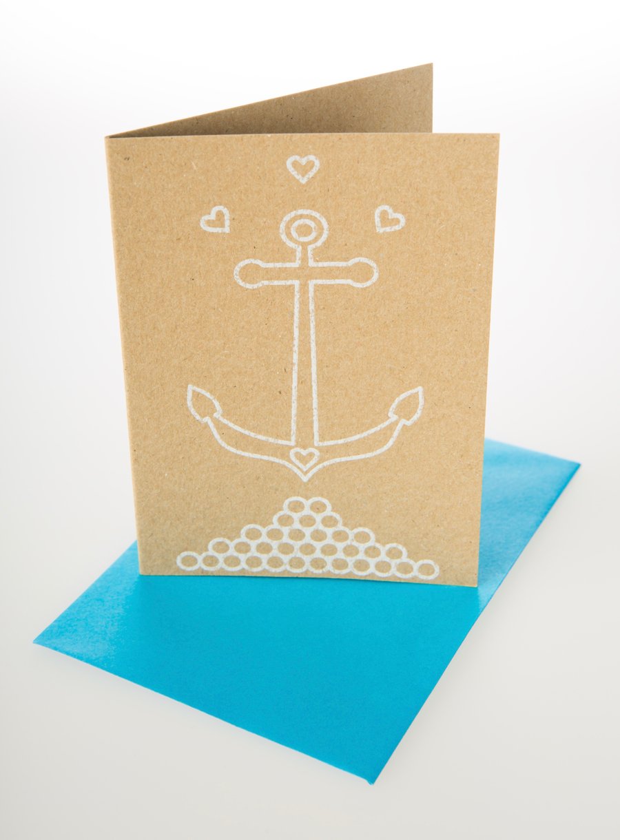 Anchor me down - mini greetings card in WHITE