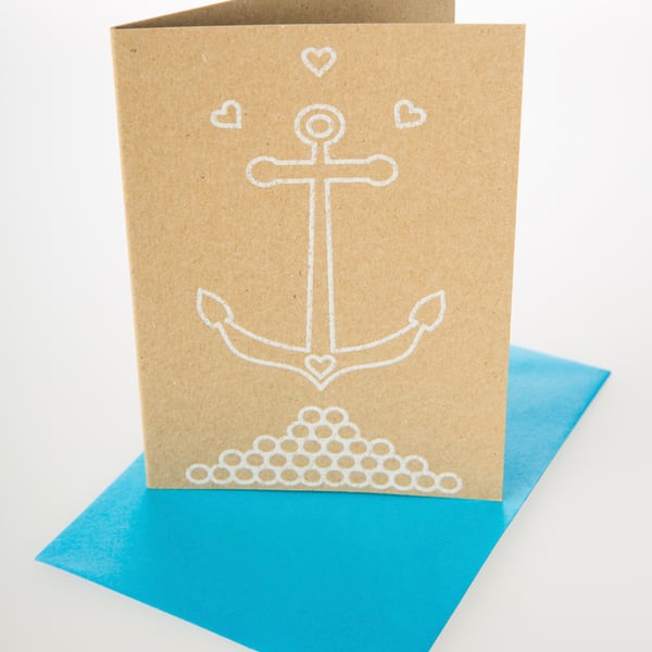 Anchor me down - mini greetings card in WHITE