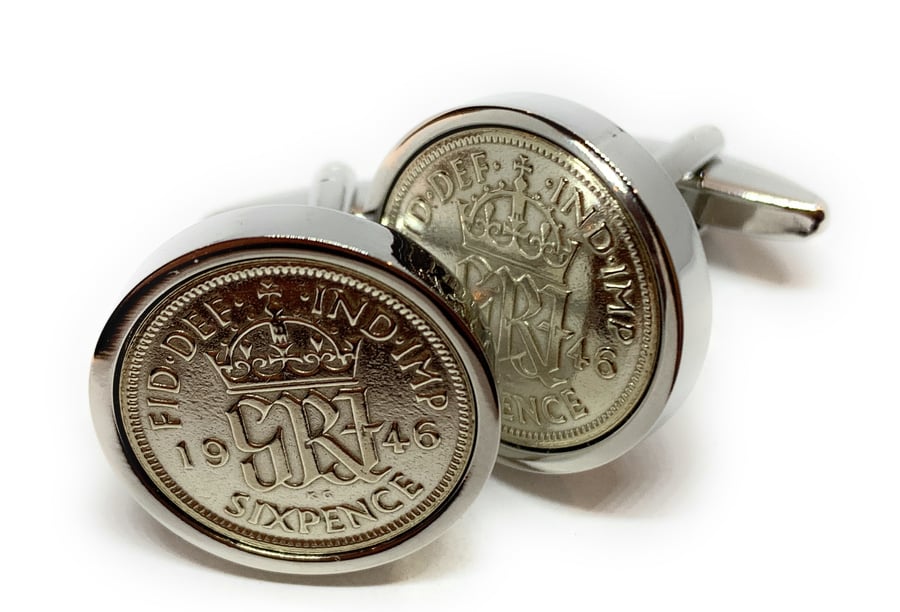 1946 Sixpence Cufflinks 77th birthday. Original sixpence coins Great HT
