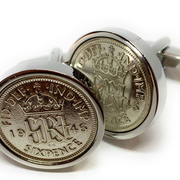 1946 Sixpence Cufflinks 77th birthday. Original sixpence coins Great HT