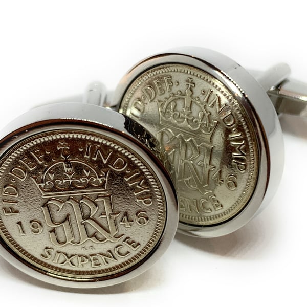 1946 Sixpence Cufflinks 76th birthday. Original sixpence coins Great HT