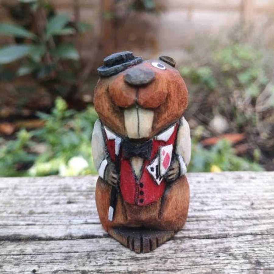 Hand carved, painted and finished wooden Trevor the Carnival Magician