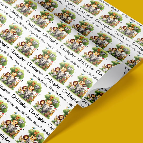 Personalised Jungle animals wrapping paper
