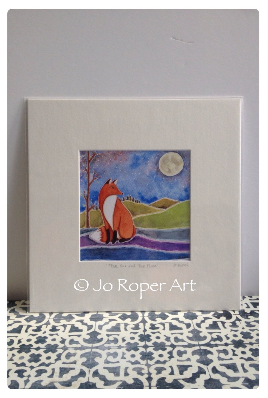 The Fox and The Moon mounted print Jo Roper 