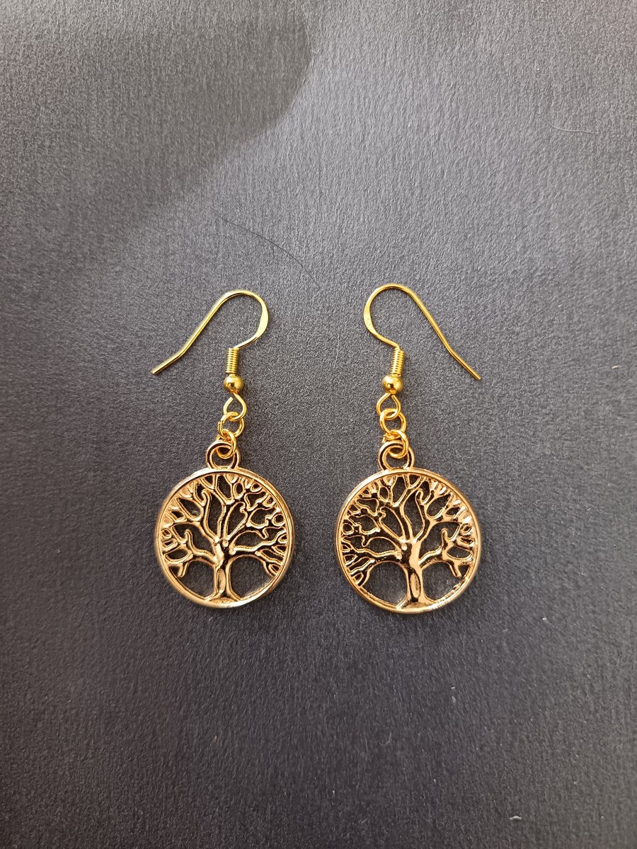 Gold tree of life charm earrings 
