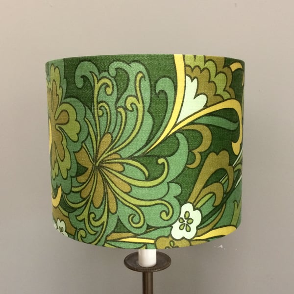 Funky Green Floral Swirl LUCINDA 60s 70s Fothergay Vintage Fabric Lampshade
