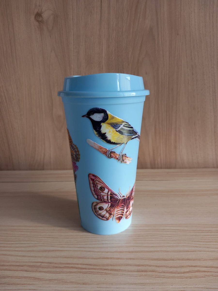Sky Blue British Nature Themed Hot Cup Birds Butterflies Moths Insects Gift 