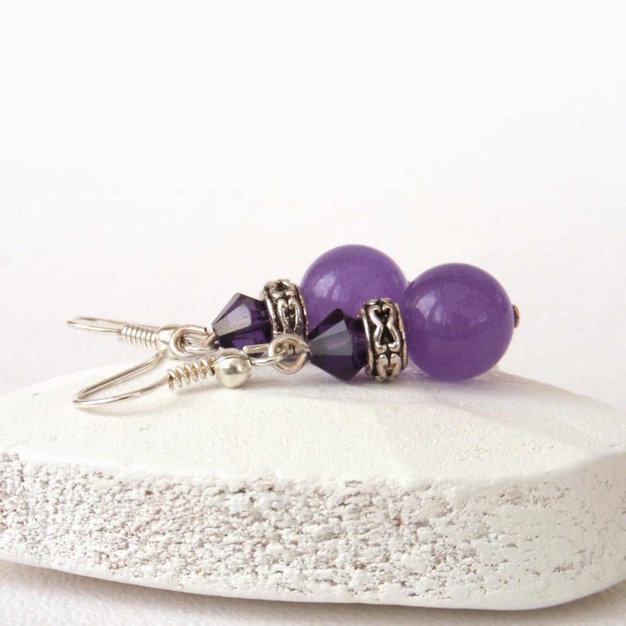 Purple gemstone and Swarovski® crystal earrings