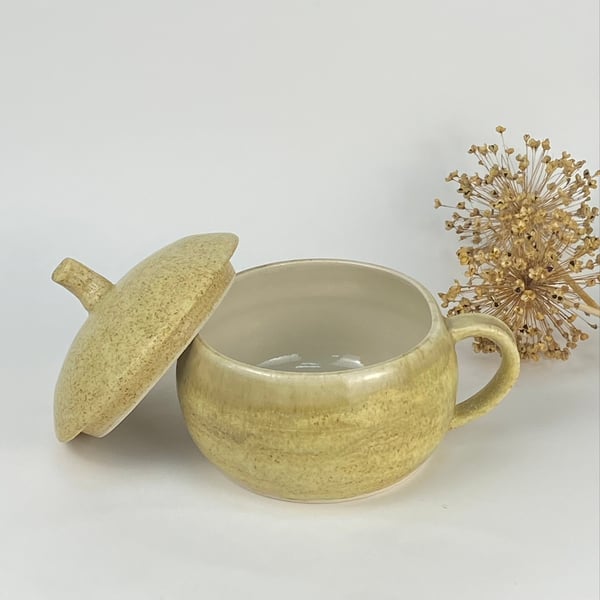 Lidded bowl with handle for porridge or soup - Slight Second SECONDS SUNDAY