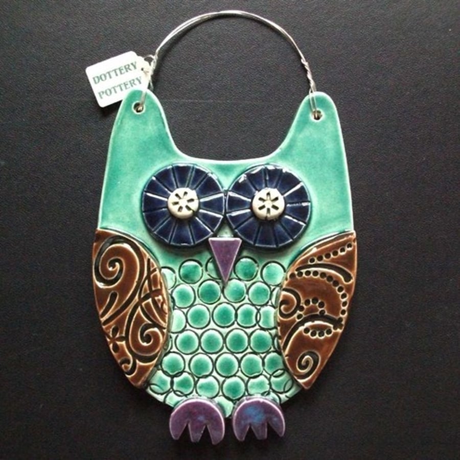 Blue Owl ceramic hanging decoration 