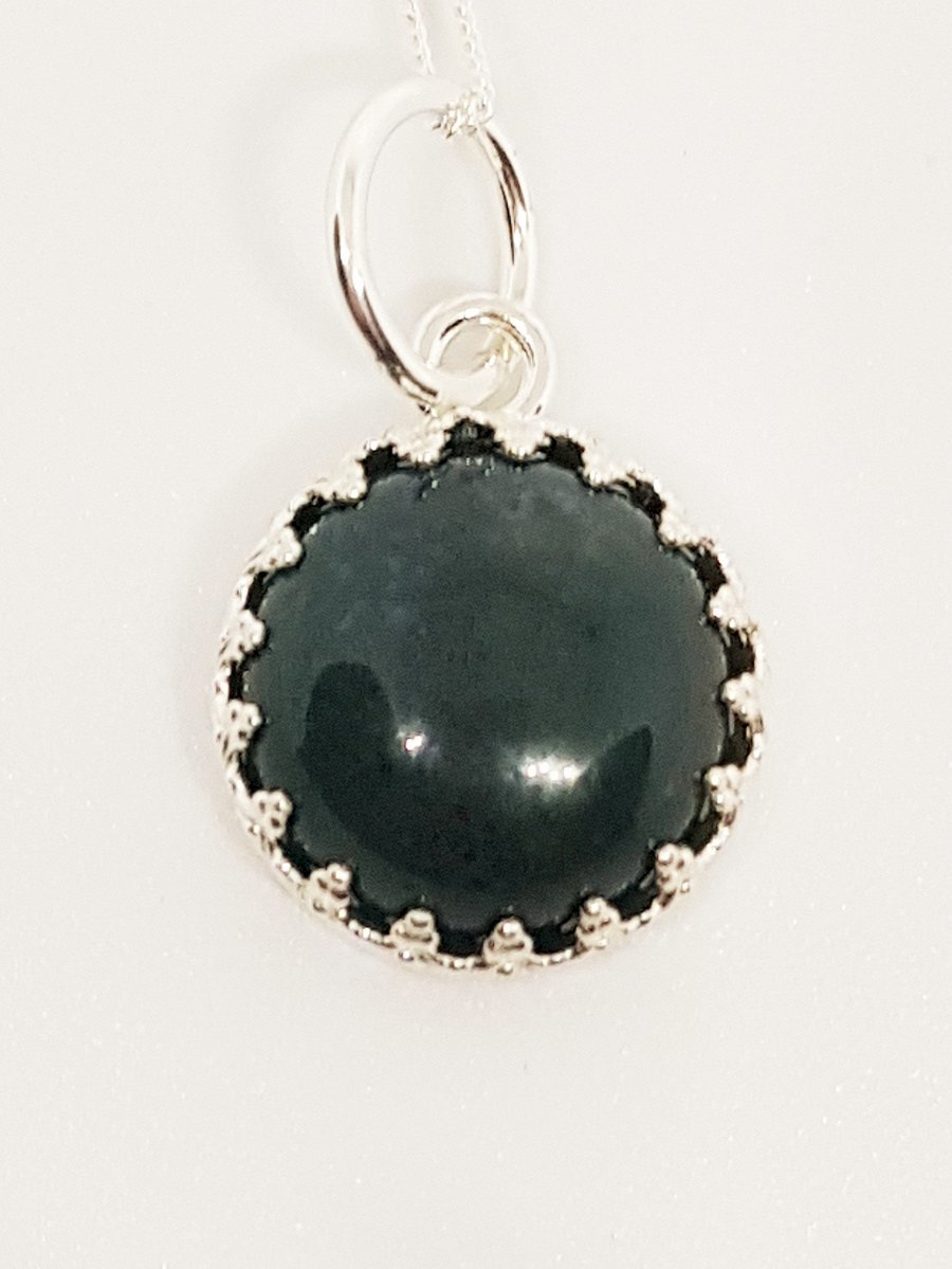 Dark Green Moss Agate Sterling Silver Gemstone Pendant