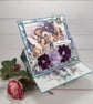 Handmade Easel Birthday Card (123) Fairy Garden Purple Flowers. 