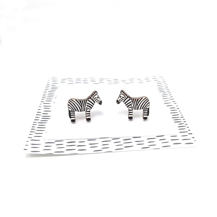 Zebra Stud Earrings, Animal Earrings, Silver Plated or Sterling Silver Backs