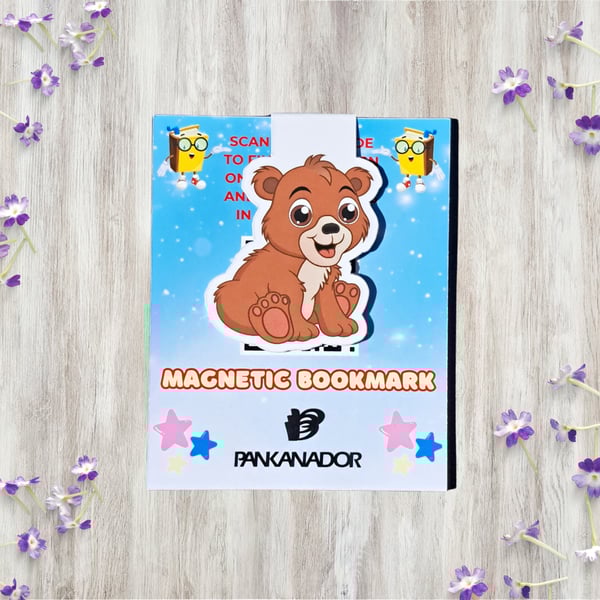 Cute Bear Magnetic Bookmark – Laminated Animal Book Marker for Children