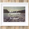 Bathroom wall art rustic mountain print, Toilet art adventure print