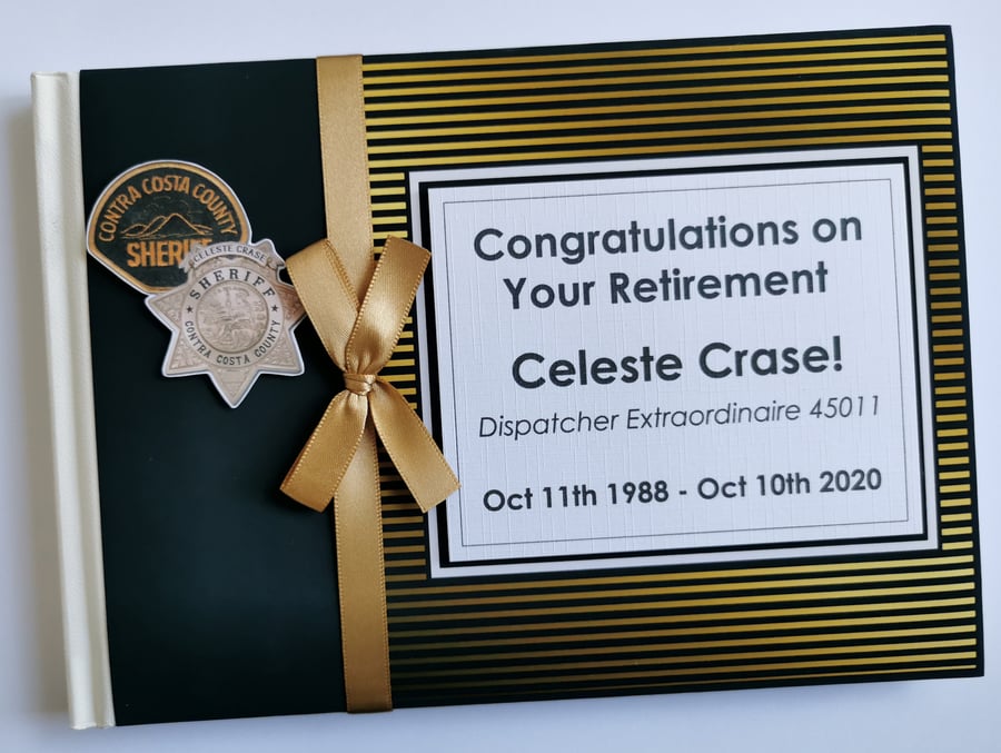 Police retirement guest book, black and gold retirement guest book, gift