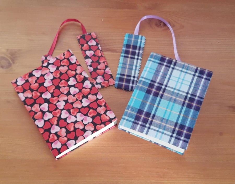 A6 fabric cover journal with a matching bookmark, handcrafted hardcover notebook